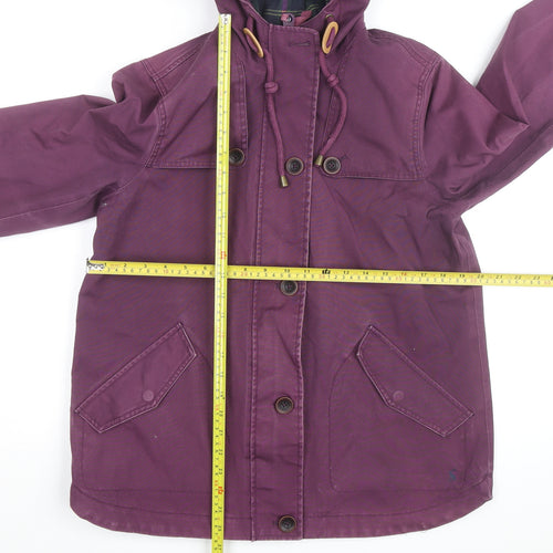 Joules Women's Purple Waterproof Hooded Cotton Parka Jacket Size 12