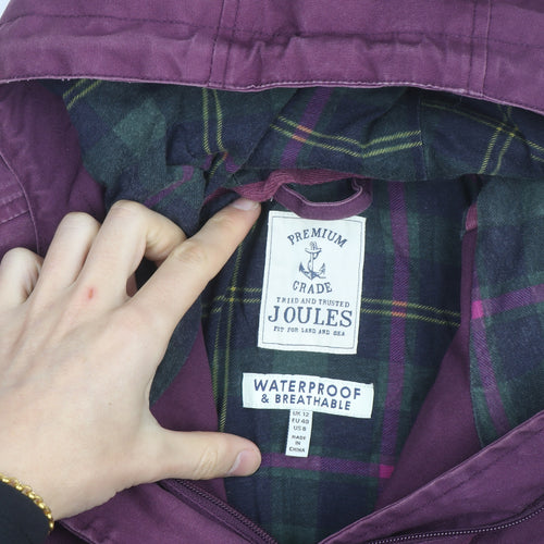 Joules Women's Purple Waterproof Hooded Cotton Parka Jacket Size 12