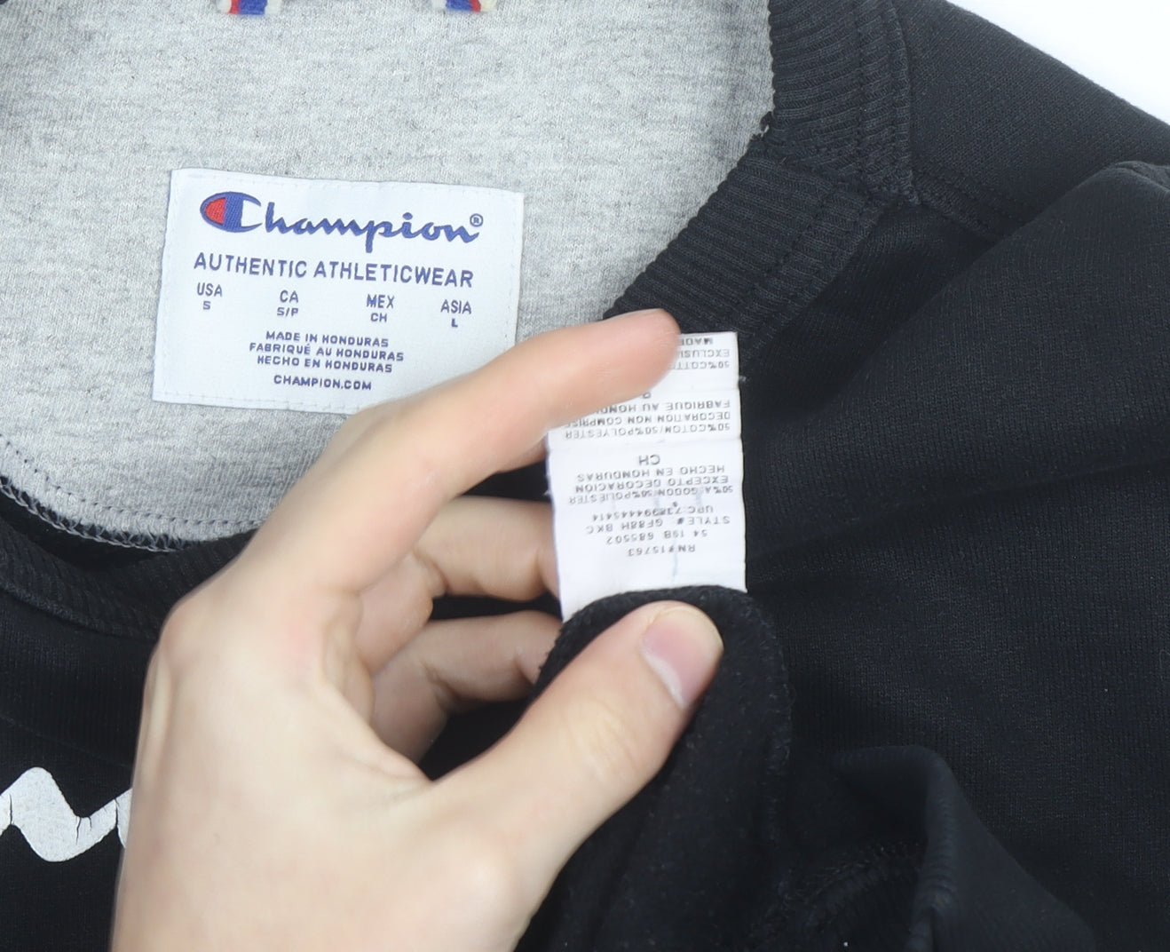 Champion Men's Black Crew Neck Logo Sweatshirt Size S