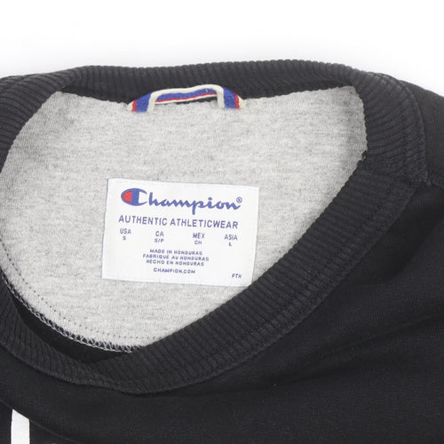 Champion Men's Black Crew Neck Logo Sweatshirt Size S