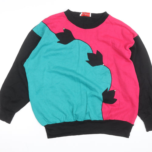 Young Stuff III Womens Black Pink Teal 80s Graphic Pullover Sweatshirt Size M