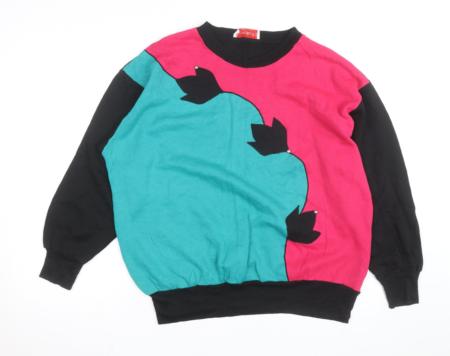 Young Stuff III Womens Black Pink Teal 80s Graphic Pullover Sweatshirt Size M