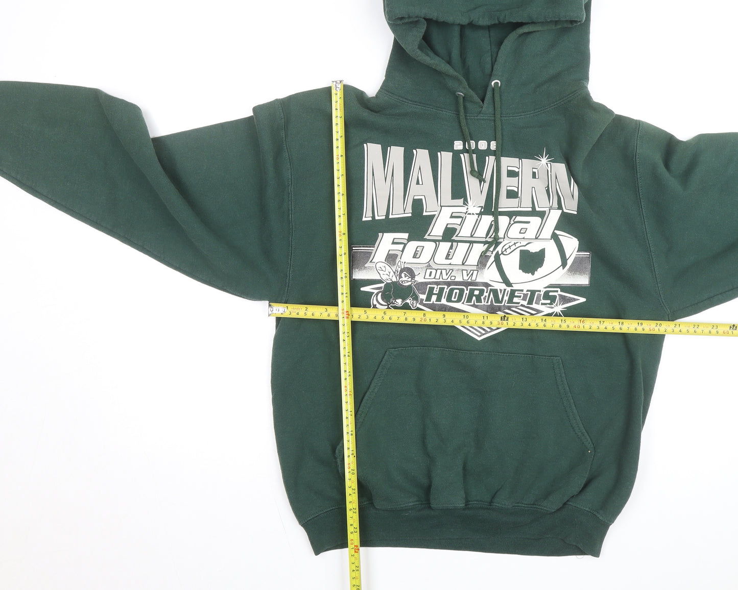 Jerzees Men’s Green Pullover Hoodie M Malvern Hornets Graphic Fleece