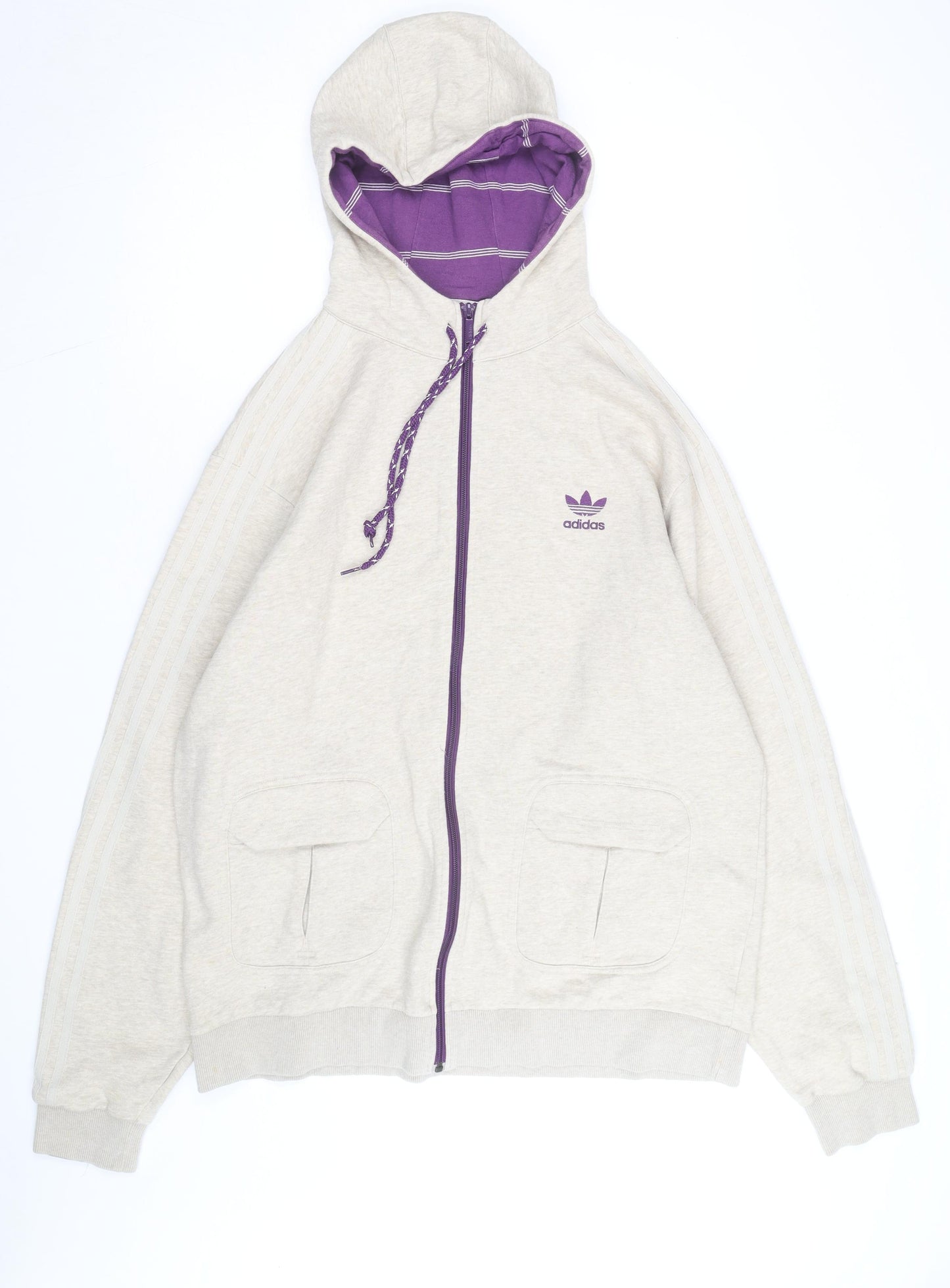 adidas Men’s Beige Full Zip Hoodie XL Vintage Style