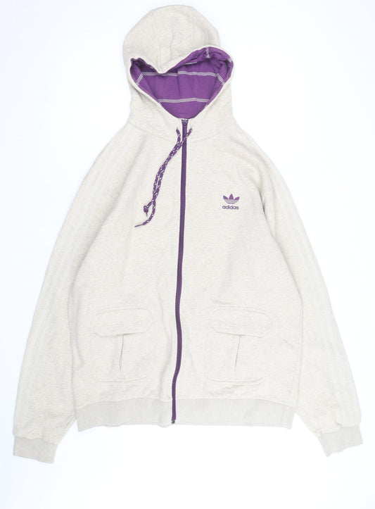 adidas Men’s Beige Full Zip Hoodie XL Vintage Style