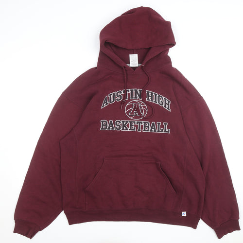 Russell Athletic Men's Red Pullover Hoodie L Basketball Graphic