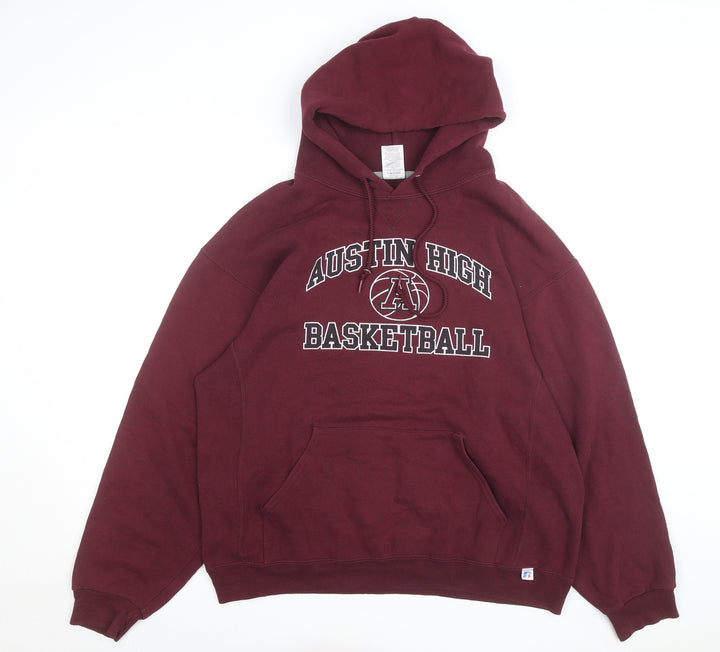 Russell Athletic Men's Red Pullover Hoodie L Basketball Graphic