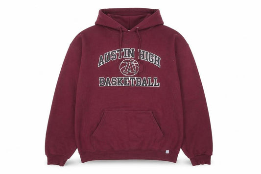 Front view of Russell Athletic Men's Red Pullover Hoodie L Basketball Graphic