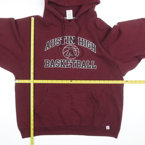 Russell Athletic Men's Red Pullover Hoodie L Basketball Graphic