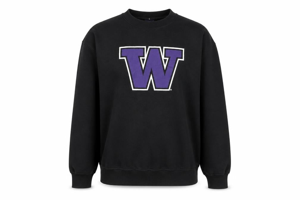 Front view of Champion Men's Black XL Pullover Fleece Sweatshirt with Logo