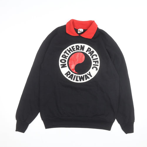 Signal Men's Black Collared Retro Graphic Sweatshirt Size M