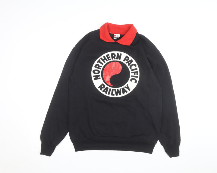 Signal Men's Black Collared Retro Graphic Sweatshirt Size M