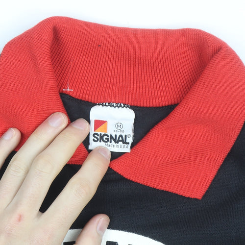 Signal Men's Black Collared Retro Graphic Sweatshirt Size M