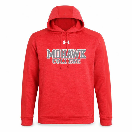 Front view of Under Armour Men's Red Mohawk College Pullover Hoodie, size M