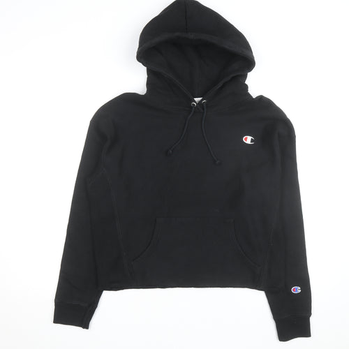 Champion Girls Black Reverse Weave Pullover Hoodie L Logo Fleece