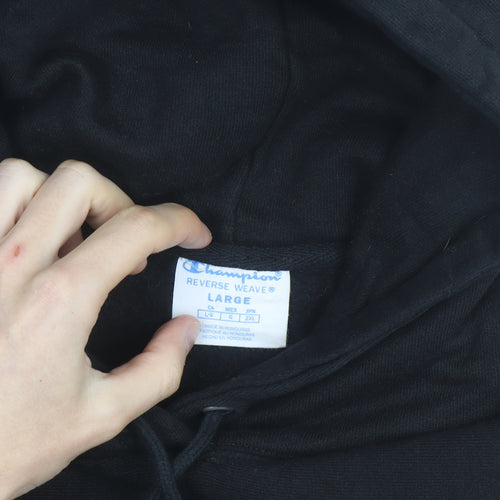Champion Girls Black Reverse Weave Pullover Hoodie L Logo Fleece