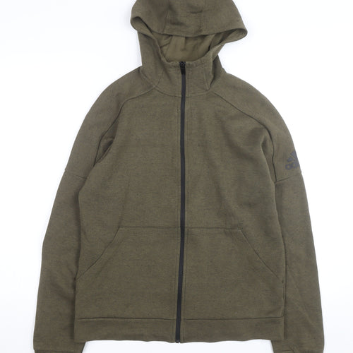 Adidas Boys Green Full Zip Hoodie XL 15-16 Years Cotton Blend Logo