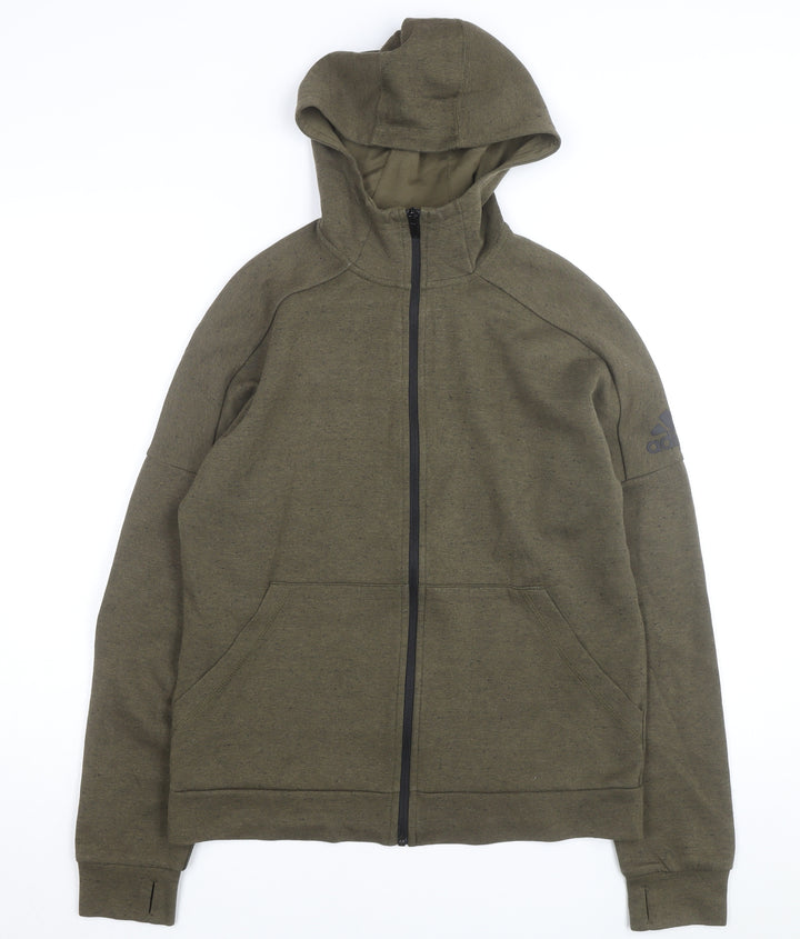 Adidas Boys Green Full Zip Hoodie XL 15-16 Years Cotton Blend Logo