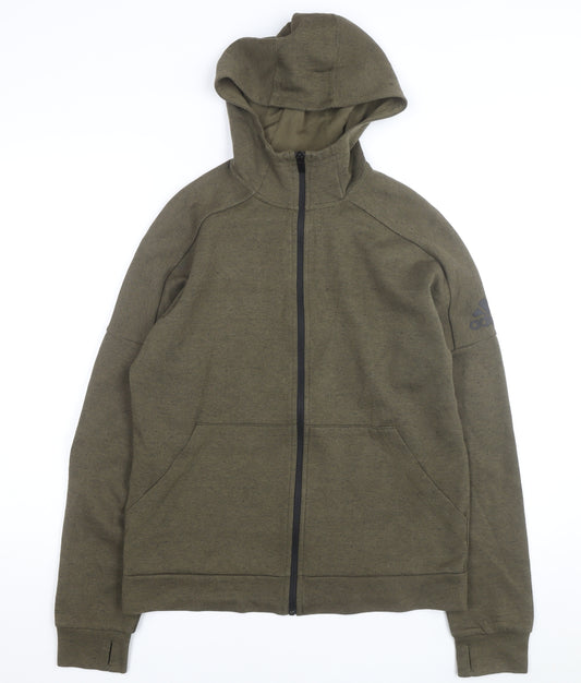 Adidas Boys Green Full Zip Hoodie XL 15-16 Years Cotton Blend Logo