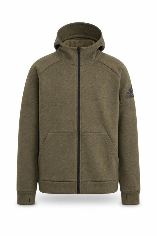 Adidas Boys Green Full Zip Hoodie XL 15-16 Years Cotton Blend Logo