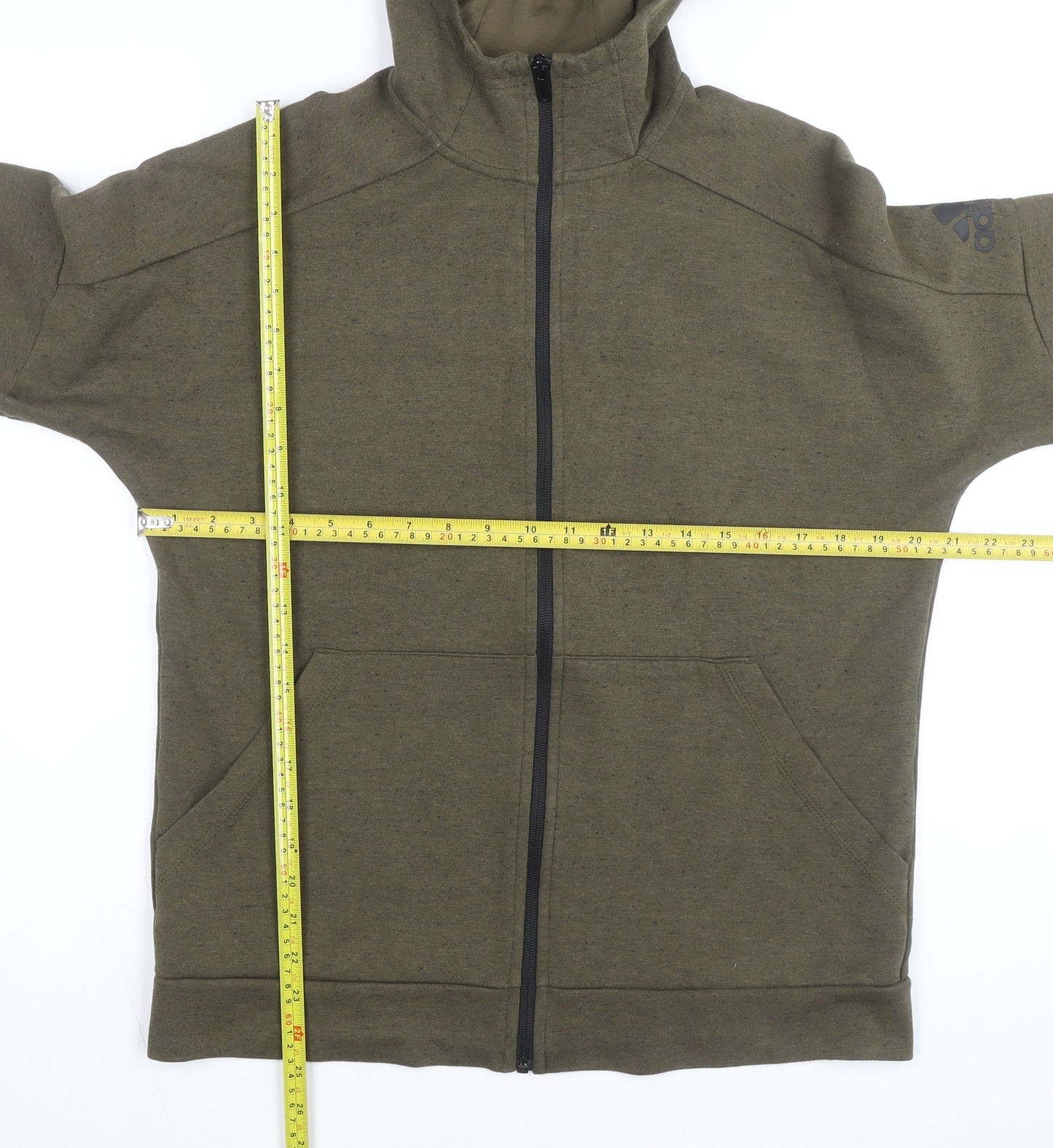 Adidas Boys Green Full Zip Hoodie XL 15-16 Years Cotton Blend Logo