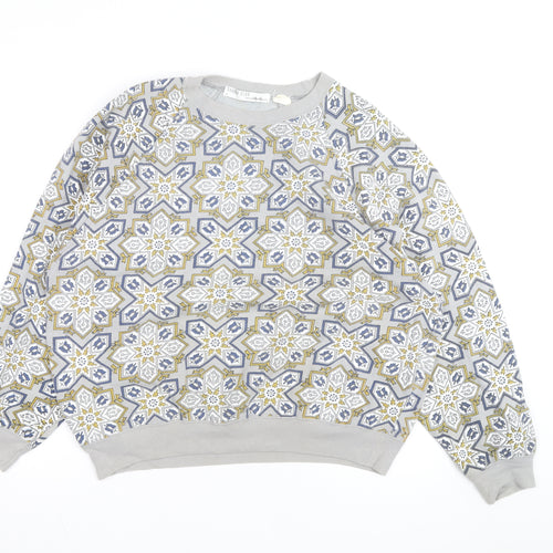 Sahaa Club Men's Grey Geometric Embroidered Pullover Sweatshirt M