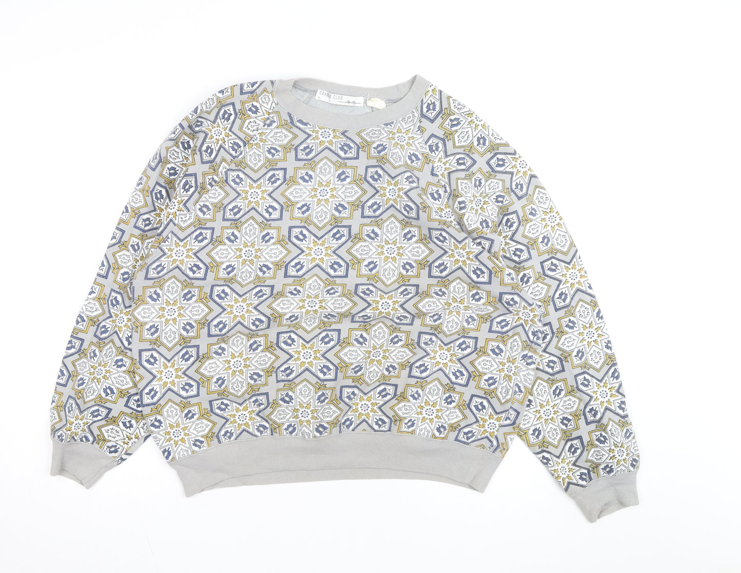 Sahaa Club Men's Grey Geometric Embroidered Pullover Sweatshirt M