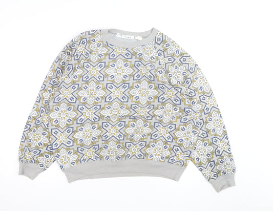Sahaa Club Men's Grey Geometric Embroidered Pullover Sweatshirt M