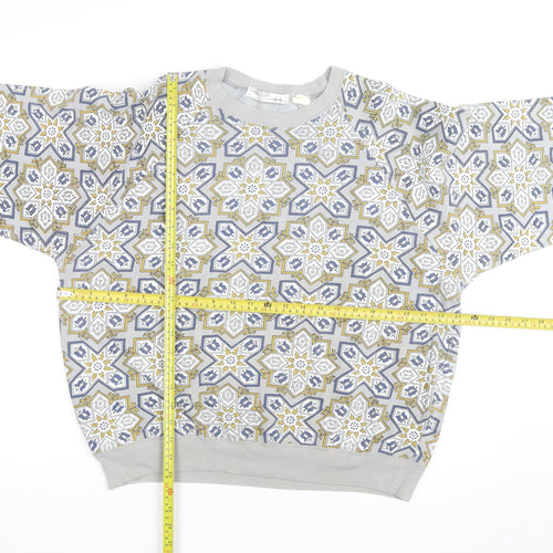 Sahaa Club Men's Grey Geometric Embroidered Pullover Sweatshirt M