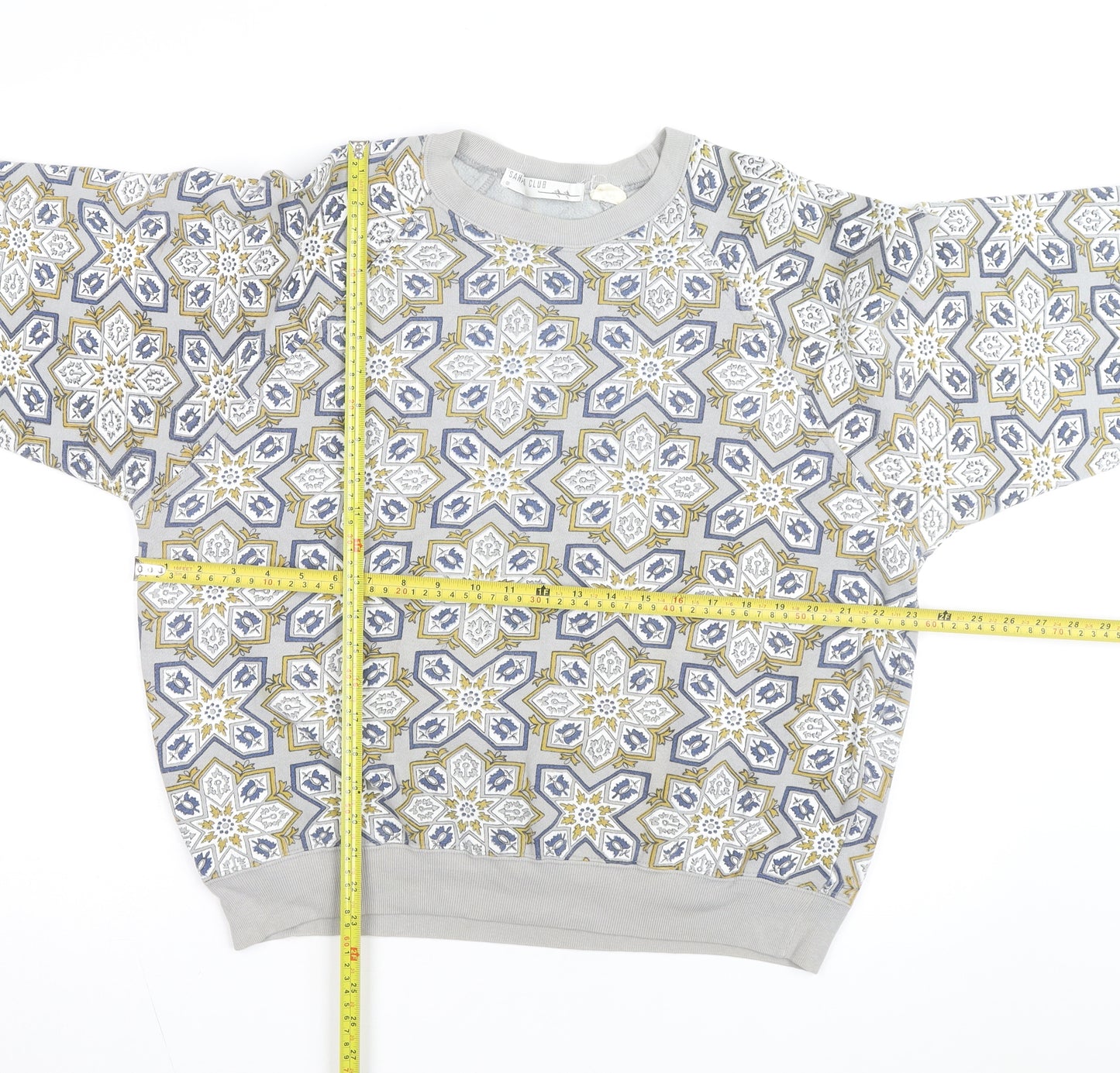 Sahaa Club Men's Grey Geometric Embroidered Pullover Sweatshirt M