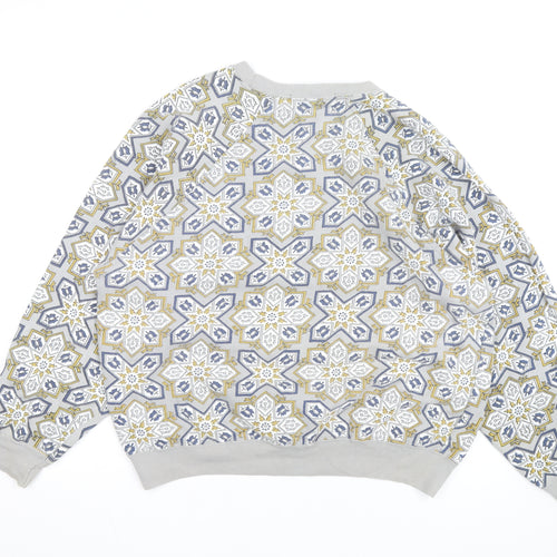 Sahaa Club Men's Grey Geometric Embroidered Pullover Sweatshirt M