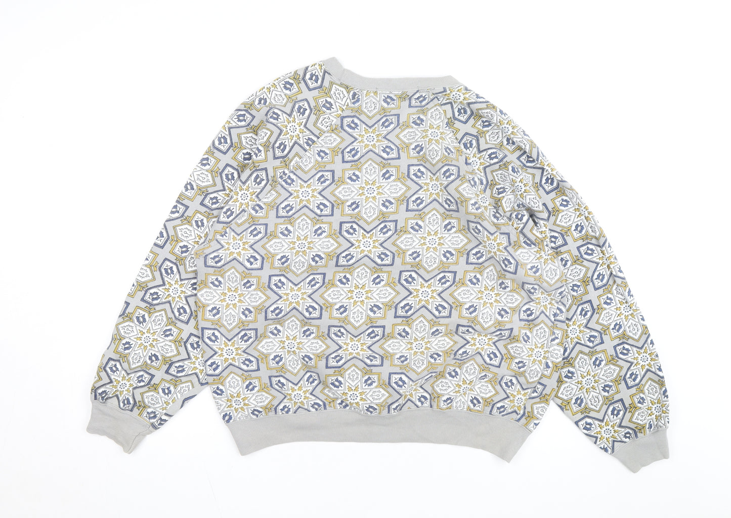 Sahaa Club Men's Grey Geometric Embroidered Pullover Sweatshirt M
