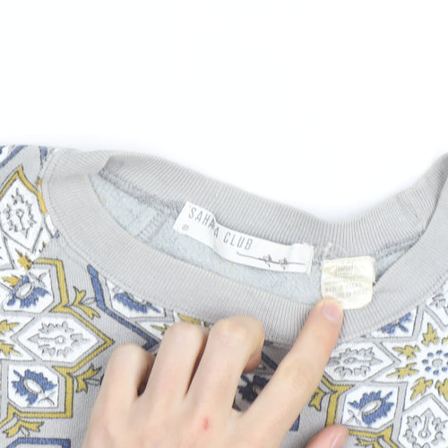 Sahaa Club Men's Grey Geometric Embroidered Pullover Sweatshirt M