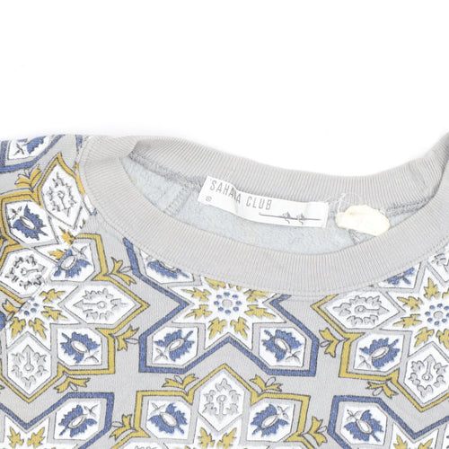 Sahaa Club Men's Grey Geometric Embroidered Pullover Sweatshirt M