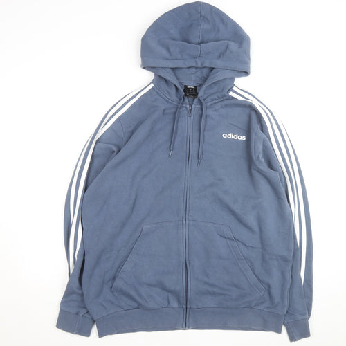 Adidas Men's Blue XL Full Zip Hoodie with Logo and Pockets