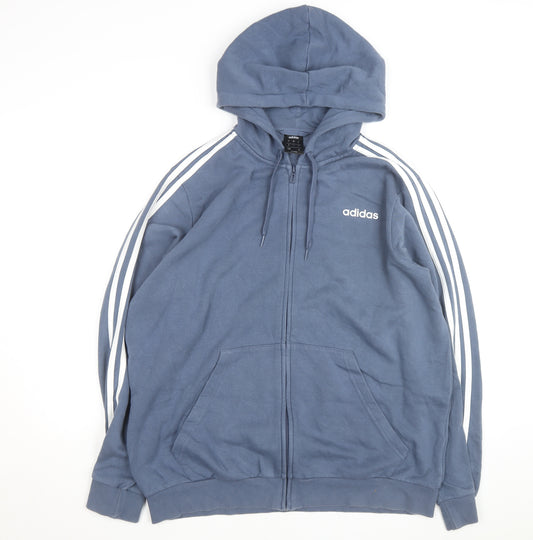 Adidas Men's Blue XL Full Zip Hoodie with Logo and Pockets