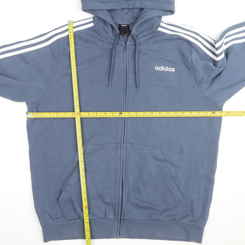 Adidas Men's Blue XL Full Zip Hoodie with Logo and Pockets
