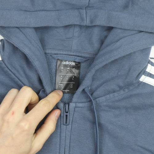Adidas Men's Blue XL Full Zip Hoodie with Logo and Pockets