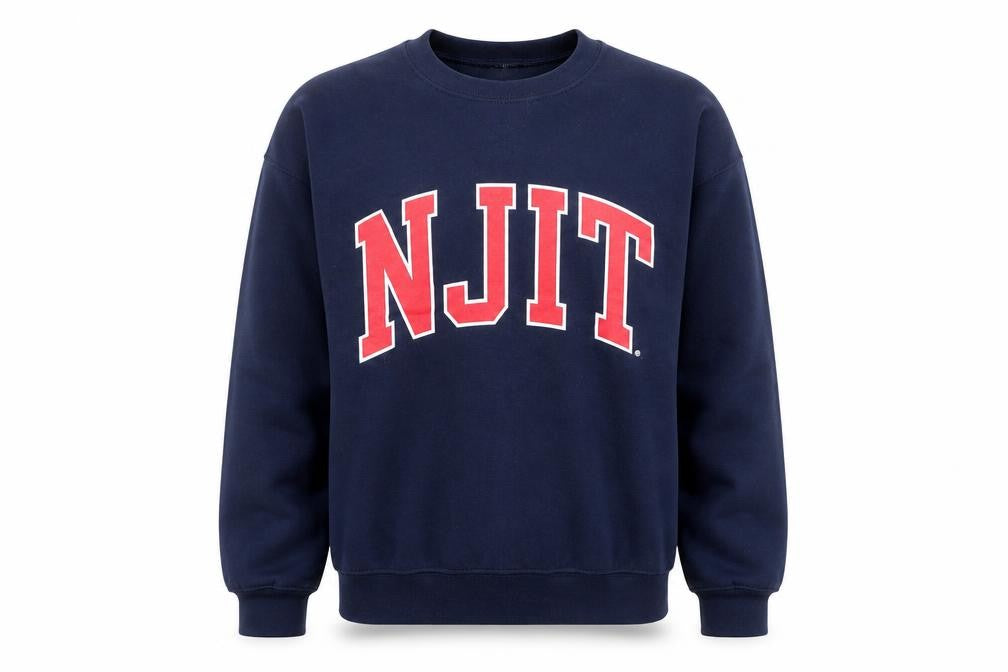 Front view of MV Sport Men's Blue NJIT Logo Crew Neck Sweatshirt, size S