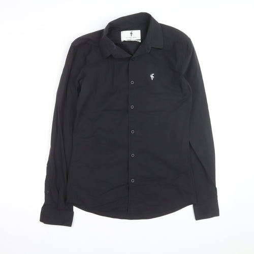 Father Sons Men's Black Slim Fit Stretch Button-Up Shirt S