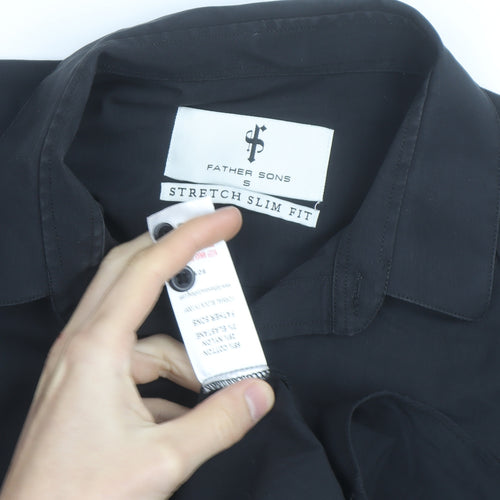 Father Sons Men's Black Slim Fit Stretch Button-Up Shirt S