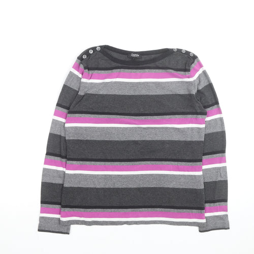 Zamba Women's Multicoloured Striped Long Sleeve Cotton T-Shirt Size 2