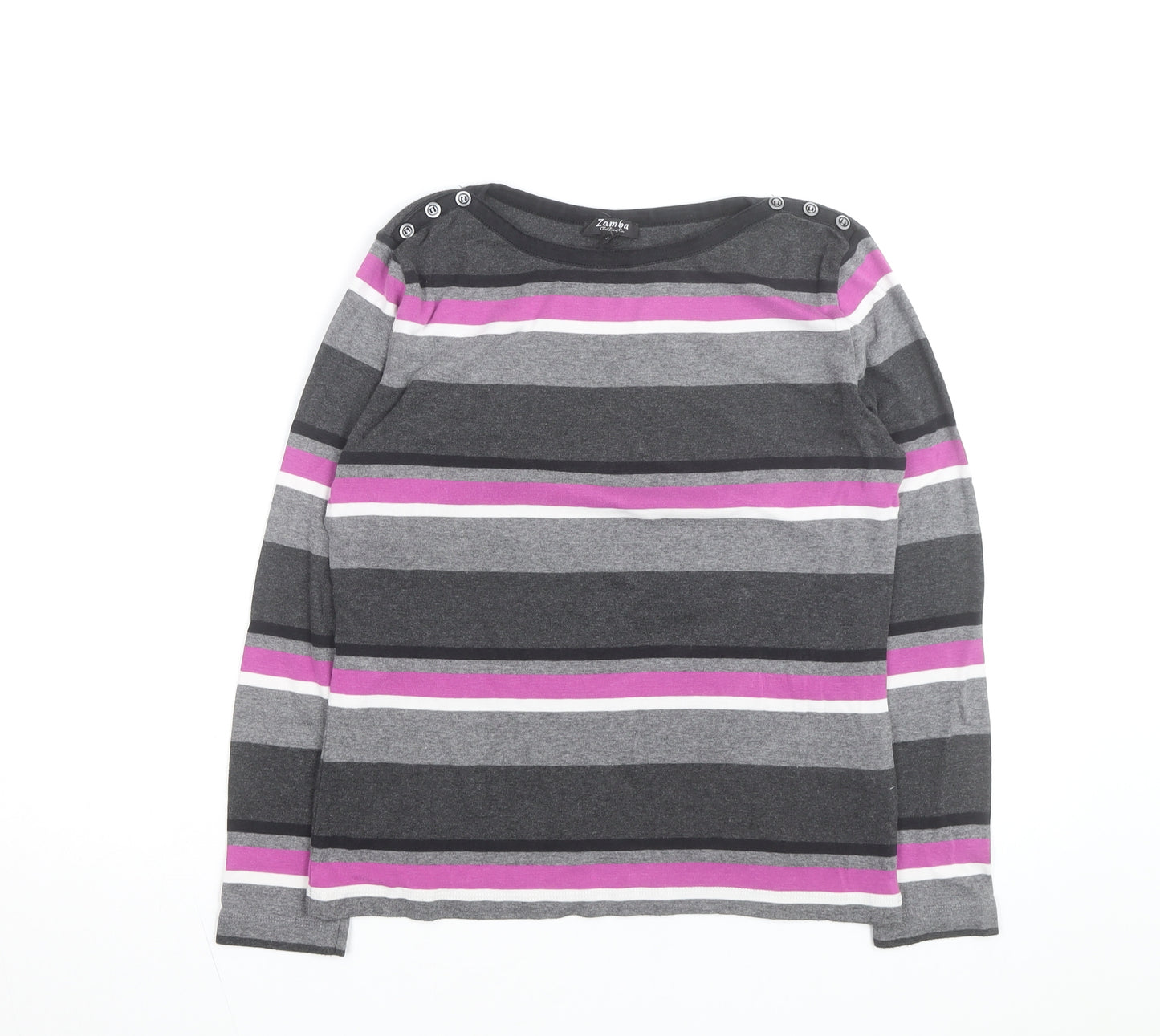 Zamba Women's Multicoloured Striped Long Sleeve Cotton T-Shirt Size 2