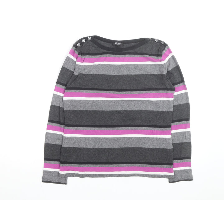 Zamba Women's Multicoloured Striped Long Sleeve Cotton T-Shirt Size 2