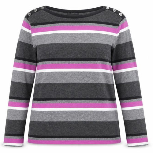Zamba Women's Multicoloured Striped Long Sleeve Cotton T-Shirt Size 2