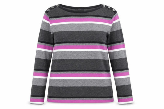 Front view of Zamba Women's Multicoloured Striped Long Sleeve Cotton T-Shirt, size 2