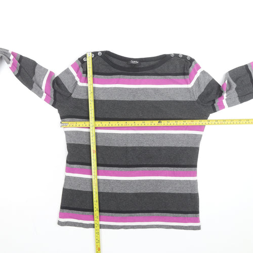 Zamba Women's Multicoloured Striped Long Sleeve Cotton T-Shirt Size 2