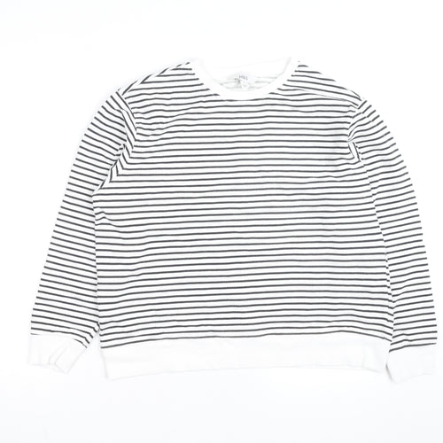 Marks and Spencer Men's White Striped Cotton Long Sleeve Top M