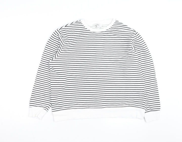 Marks and Spencer Men's White Striped Cotton Long Sleeve Top M