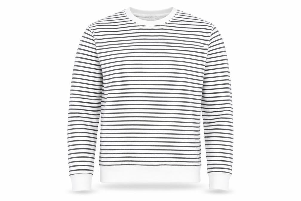 Front view of Marks & Spencer Men's White Striped Cotton Long Sleeve Top M